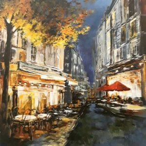 Terrasses de cafés dans la nuit d'Imagin Art, oeuvre proposée par Jean cadres à Rouen