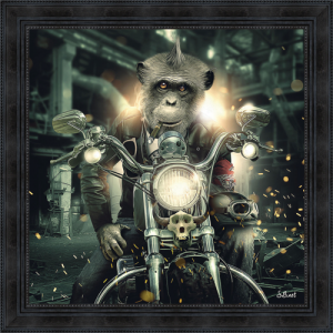 Image encadrée – Sylvain Binet – Gorille moto – 40x40cm ou 68x68cm