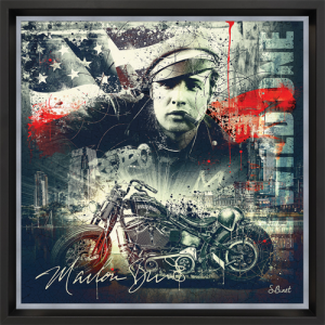 Image encadrée – Sylvain Binet – Marlon Brando Moto – 68x68cm
