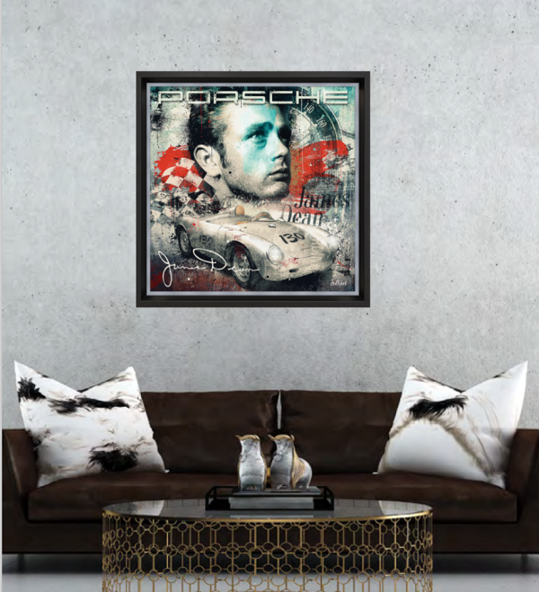 Image encadrée – Sylvain Binet – James Dean Porsche – 68x68cm