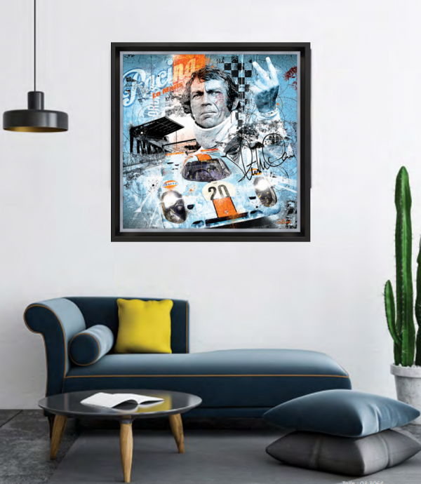 Image encadrée – Sylvain Binet – Steve Mc Queen Le Mans – 68x68cm