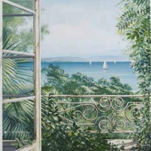 Toile – Balcon sur la mer – 90x120cm