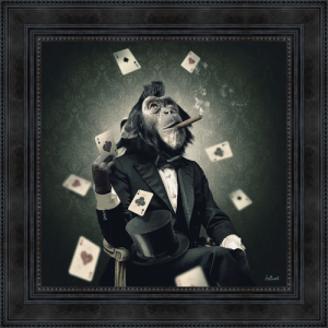 Image encadrée – Sylvain Binet – Singe Poker – 40x40cm