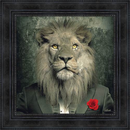 Image encadrée – Sylvain Binet – Lion mafia – 40x40cm