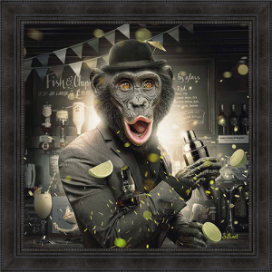 Image encadrée – Sylvain Binet – Singe bar – 40x40cm