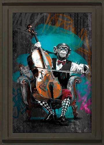 Image encadrée – Romaric – Le singe violoncelliste – 40x60cm