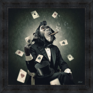 Image encadrée – Sylvain Binet – Singe Poker – 68x68cm