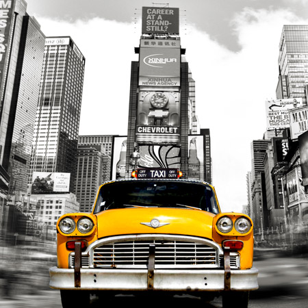 Affiche – Julian Lauren – Vintage taxi in Times Square – 70x70cm