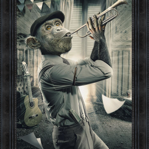 Image encadrée – Sylvain Binet – Singe Trompette – 50x70cm
