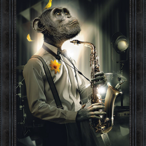 Image encadrée – Sylvain Binet – Singe saxo – 50x70cm