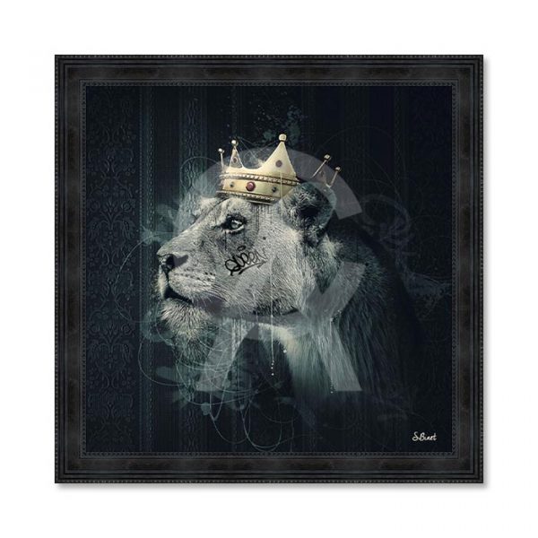 Image encadrée – Sylvain Binet – Lionne Couronne – 40x40cm ou 68x68cm