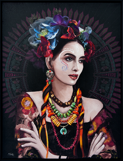 Toile encadrée – Femme fleurs colorées – 60x80cm