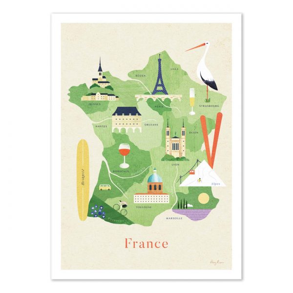 Affiche – Henry Rivers – Carte de France – 30x40cm ou 50x70cm