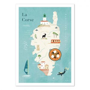 Affiche – Henry Rivers – Carte de la Corse – 30x40cm