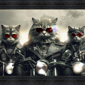 Image encadrée – Sylvain Binet – Chats Motos – 50x70cm