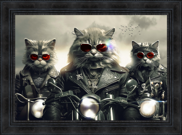 Image encadrée – Sylvain Binet – Chats Motos – 50x70cm