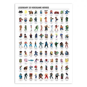Affiche – Olivier Bourdereau – Legendary 2D Videogame heroes – 50x70cm