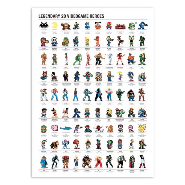 Affiche – Olivier Bourdereau – Legendary 2D Videogame heroes – 50x70cm