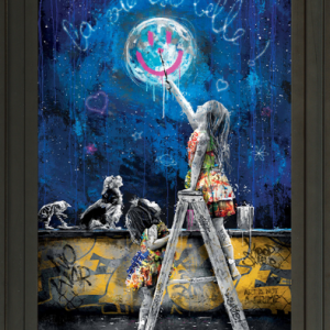 Image encadrée – Romaric – Les petites fille et la lune – 40x60cm