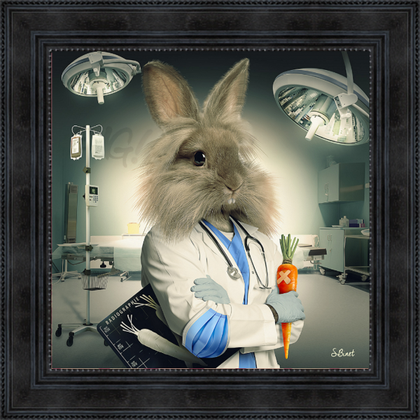 Image encadrée – Sylvain Binet – Lapin Infirmier – 40x40cm