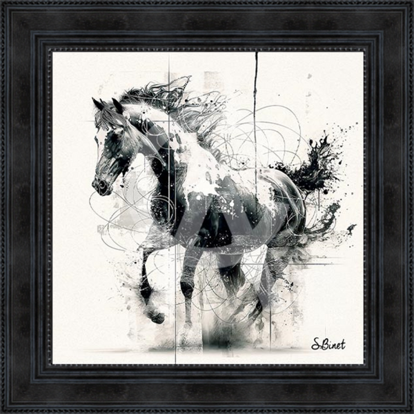 Image encadrée – Sylvain Binet – Cheval NB – 40x40cm