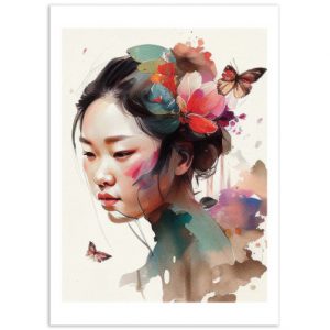 Affiche – Chromatic Fusion Studio – Watercolor floral asian woman – 30x40cm