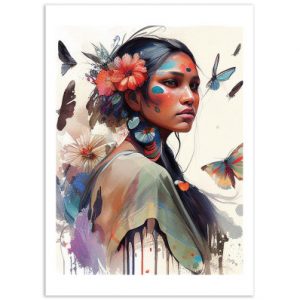 Affiche – Chromatic Fusion Studio – Watercolor floral indian native woman – 30x40cm