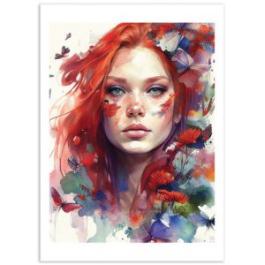 Affiche – Chromatic Fusion Studio – Watercolor floral red hair woman – 30x40cm