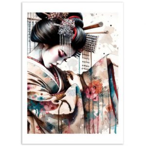 Affiche – Chromatic Fusion Studio – Watercolor Geisha Dancer – 30x40cm ou 50x70cm