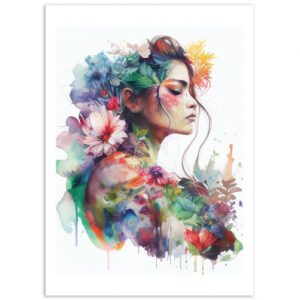 Affiche – Chromatic Fusion Studio – Watercolor Tropical Woman – 30x40cm ou 50x70cm
