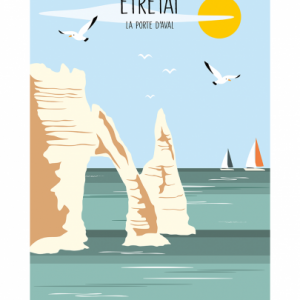 Affiche – Vue sur le port – Etretat, La Porte d’Aval – 30x40cm