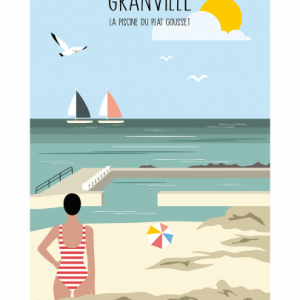 Affiche – Vue sur le port – Granville, La piscine du plat gousset – 30x40cm