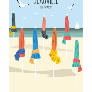Affiche – Vue sur le port – Deauville, les parasols – 30x40cm