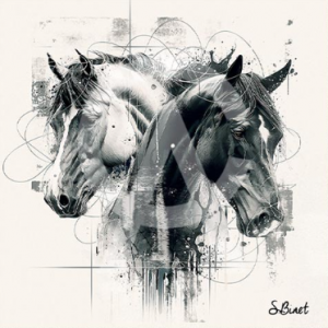 Impression Alu Dibond – Sylvain Binet – Chevaux doubles NB – 20x20cm
