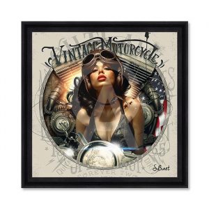Image encadrée – Sylvain Binet – Pin up Biker – 40x40cm