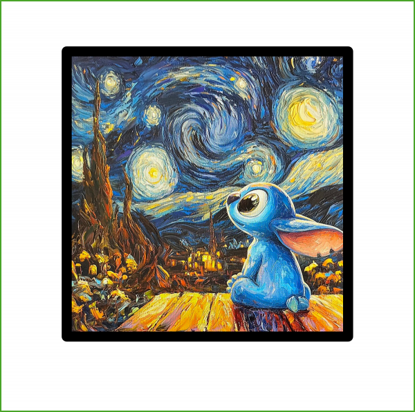 Image encadrée – Stitch Van Gogh – 30x30cm