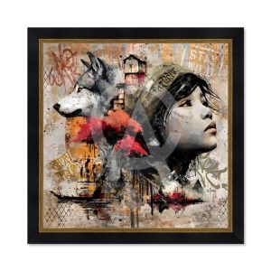 Image encadrée – Romaric – La fille et le loup – 80x80cm