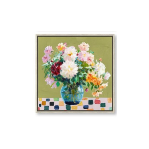 Toile encadrée – Fleurs Damier coloré 3 – 40x40cm