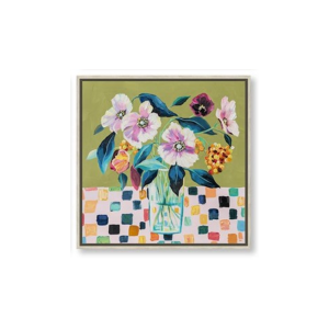 Toile encadrée – Fleurs Damier coloré 4 – 40x40cm