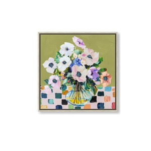 Toile encadrée – Fleurs Damier coloré 1 – 40x40cm