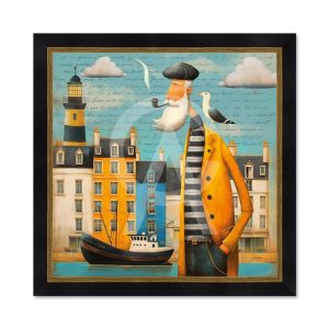 Image encadrée – Romaric – Le marin au port – 40x40cm