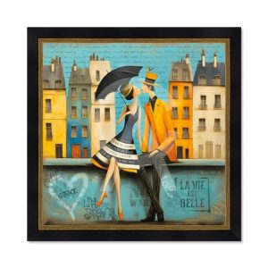Image encadrée – Romaric – Les deux amoureux sur le muret – 40x40cm