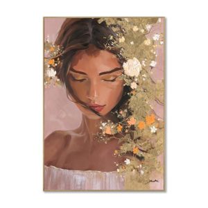 Toile encadrée – Portrait femme fleurs – 70x100cm